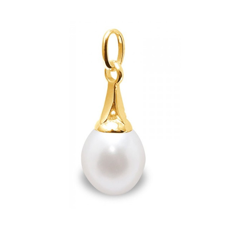 Pendentif Perle de Culture d'eau douce Blanche et Or Jaune 375/1000