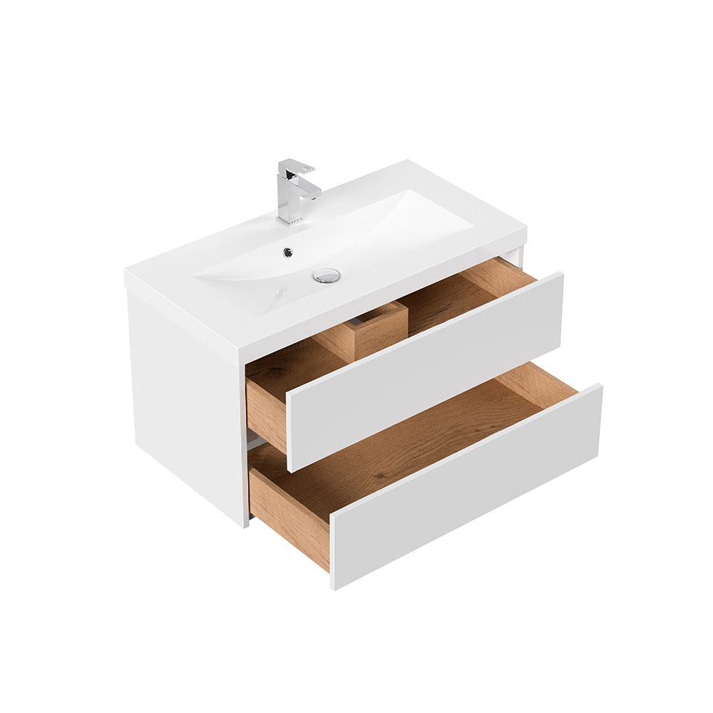 Home Deluxe - Badkamermeubel - Set - WANGEROOGE BIG Deluxe – Maat: M, Kleur: Wit, Breedte wastafel: ca. 80 cm | Badkamermeubel Meubel Wastafel