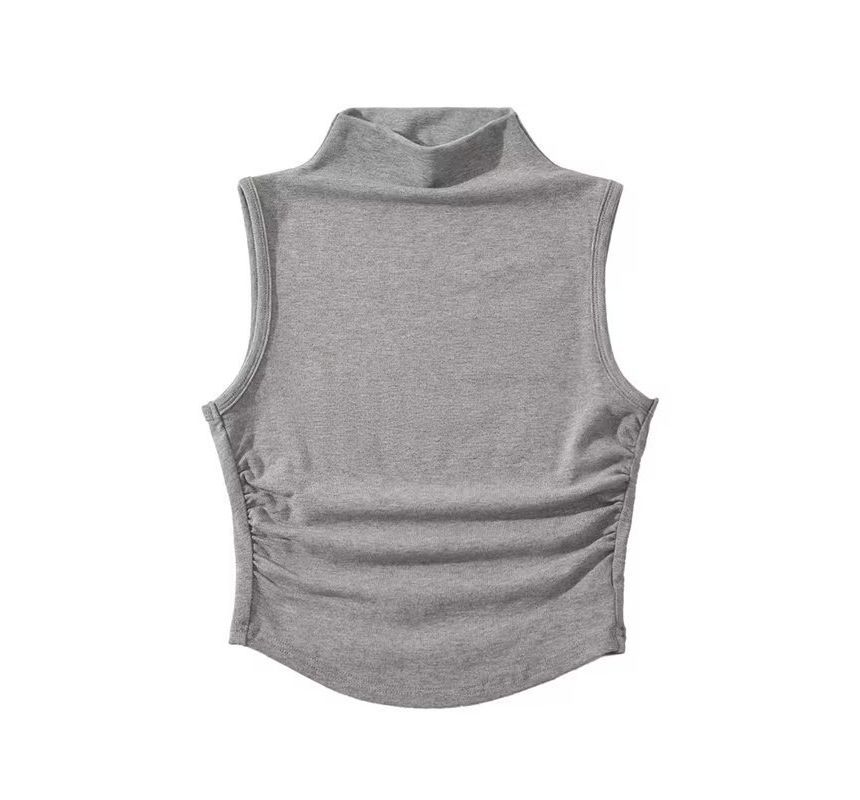 Morhan - Mouwloze crop top met geplooide hals en effen kleur