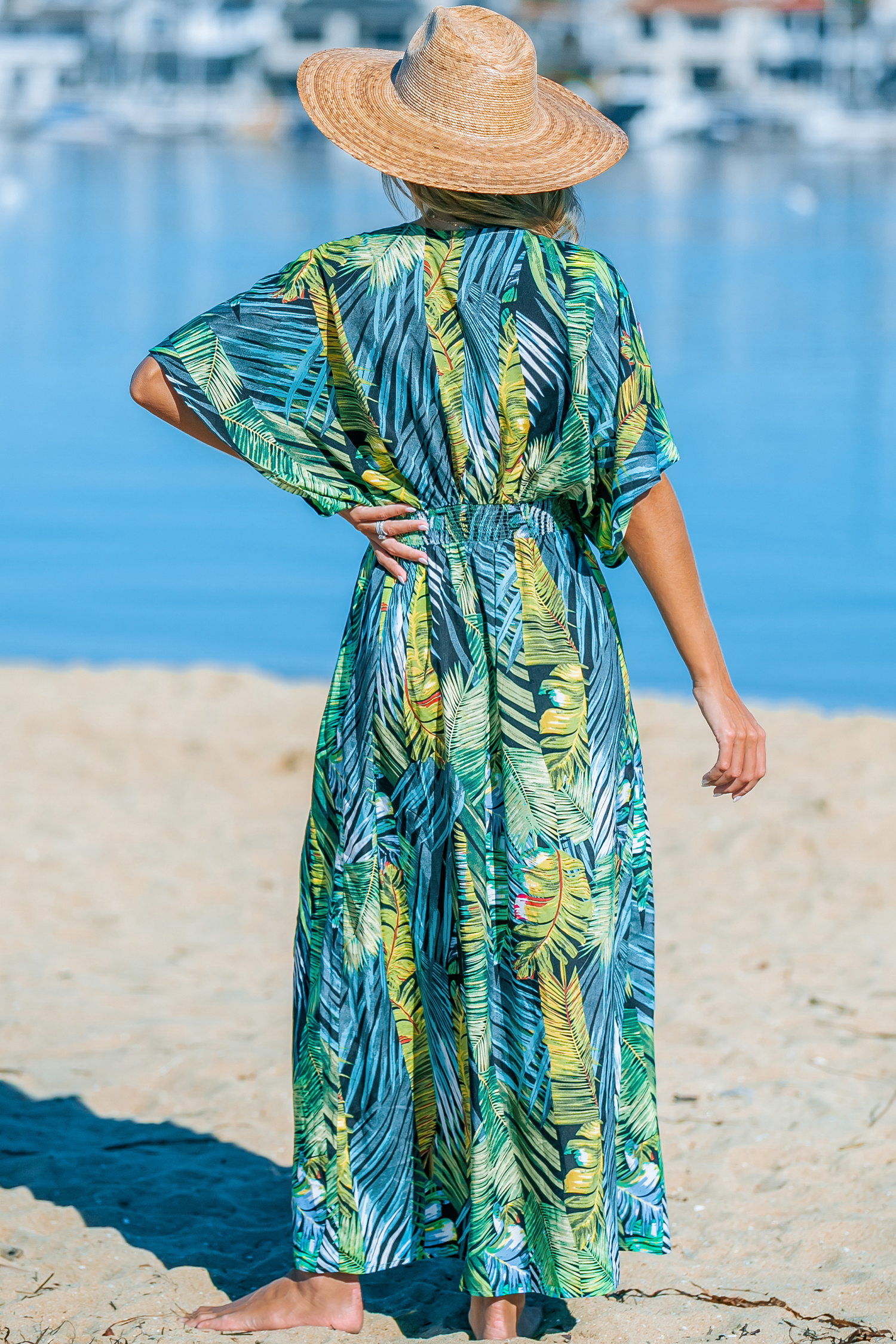 Robe maxi tropicale à double ourlet fendu