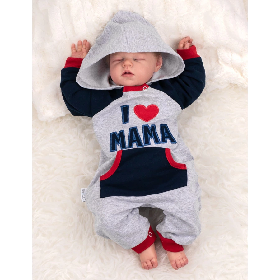 Baby Sweets Overall I love Mama & Papa rot grau navy