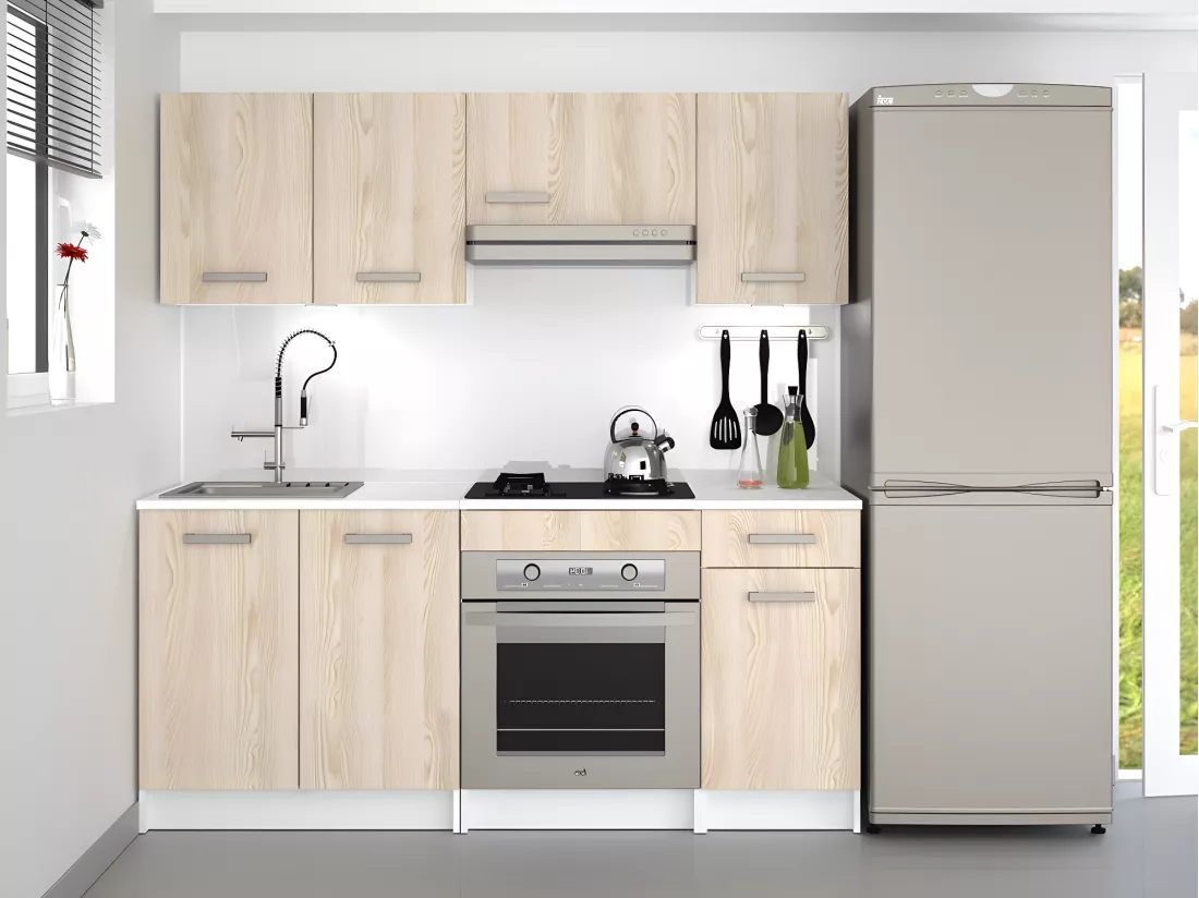 Cuisine complète - Avec plan de travail 180 cm - Naturel clair & Blanc - TRATTORIA