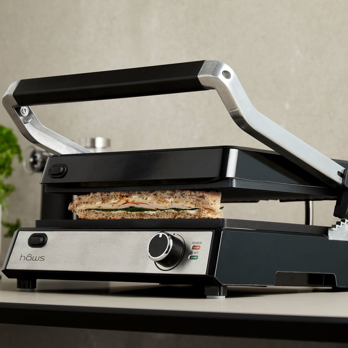 Møn Proff bord/paninigrill, rustfritt stål/svart