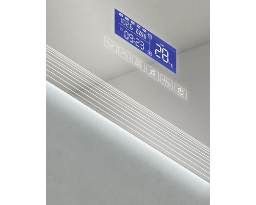 LED-badkamerspiegel met multimediafuncties, touchscreen, Bluetooth, anti-condensfunctie en FM-radio, inclusief spiegelverwarming en luidsprekers, 50x90 cm