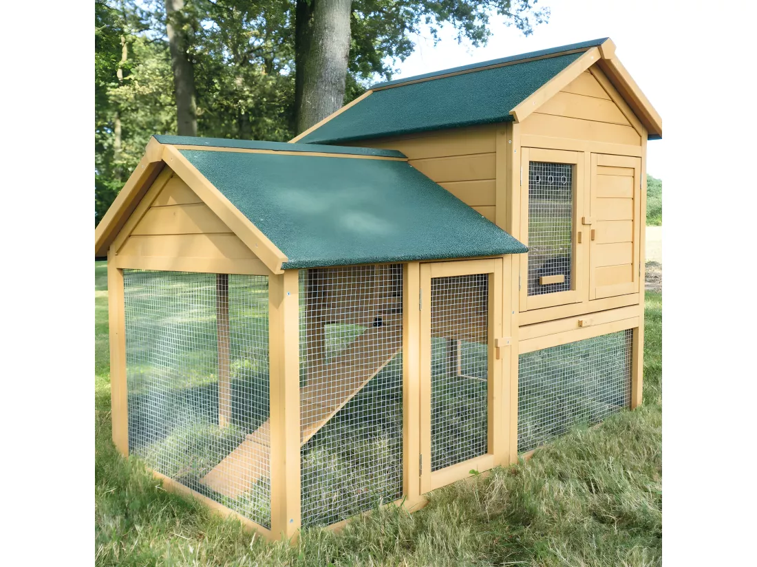 Cage Clapier Enclos lapin Extérieur en bois Haute Qualité pour lapins petits animaux- Modèle : 035 Ranch 152 x 98 x 118 cm