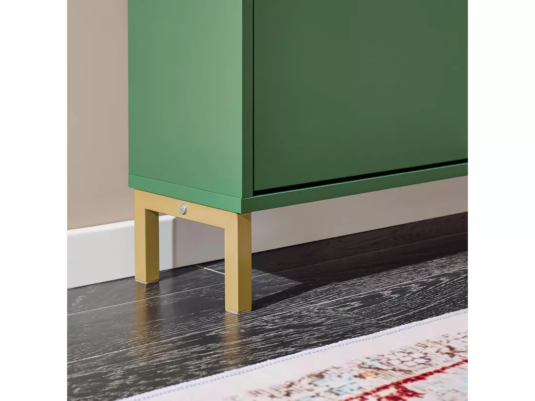 SoBuy Meuble Chaussure, Rangement Chaussure, Meuble d'Entrée, Armoire à Chaussures, Meuble de Rangement, Commode à 4 Abattants, Coffre Rangement, Pieds en Fer, Vert, L100xP19xH90cm, FSR100-SY