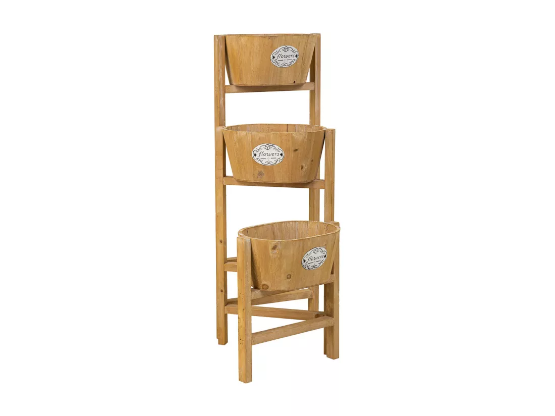 Support avec 3 paniers en bois marron 89x18x79h