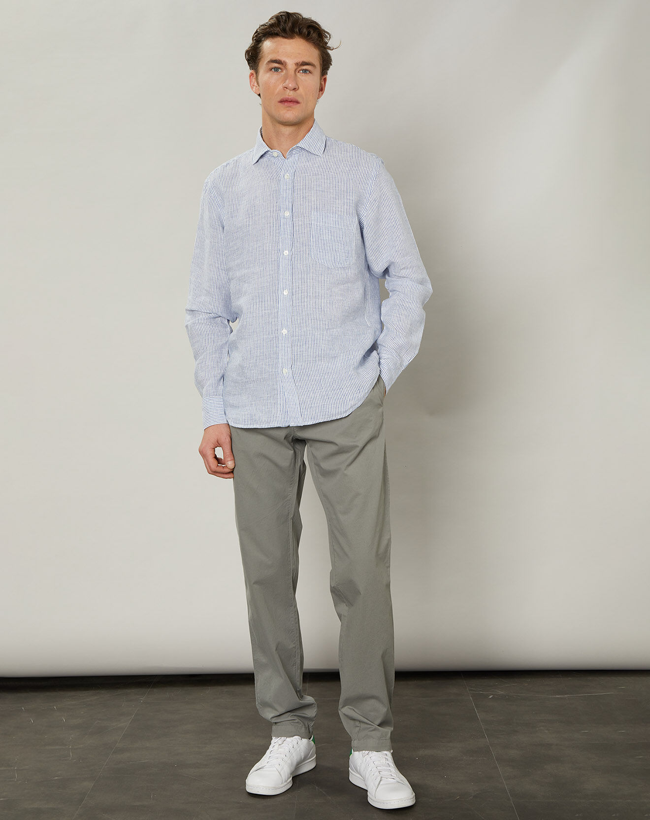 Hartford Chemise regular 100% Lin Paul bleue