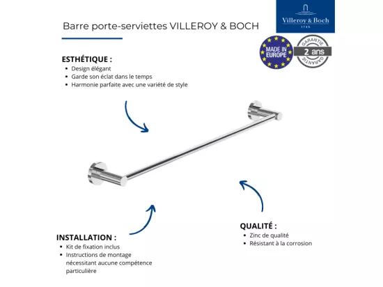 Porte-verre + Distributeur de savon + Barre porte-serviettes VILLEROY & BOCH Elements Tender