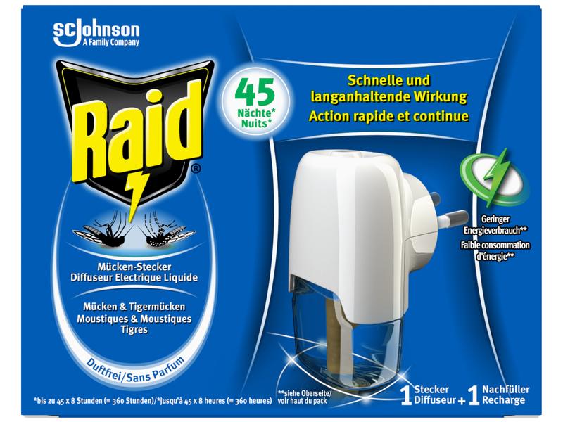 Raid Mückenstecker 45 Nächte Orginial, 27 ml Mückenschutz-Elektroverdunster inklusive Nachfüller