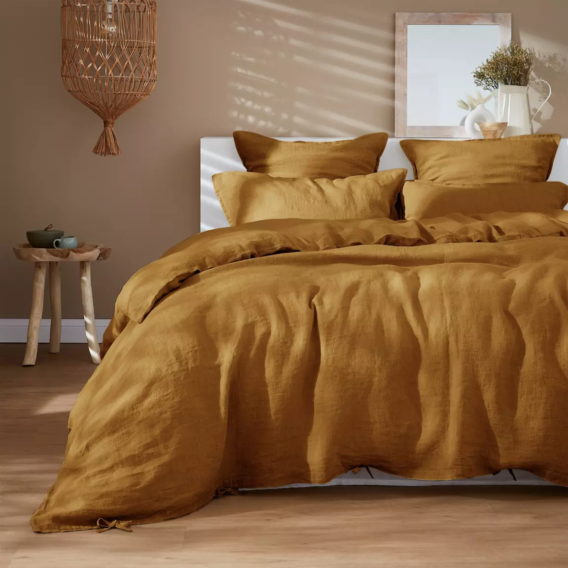 Drap plat lin lavé (270 x 300 cm) Louise Caramel
