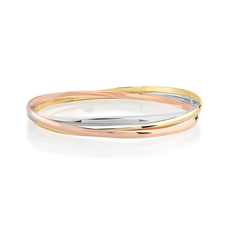 Bracelet jonc 3 ors 375 3 anneaux entrelacés