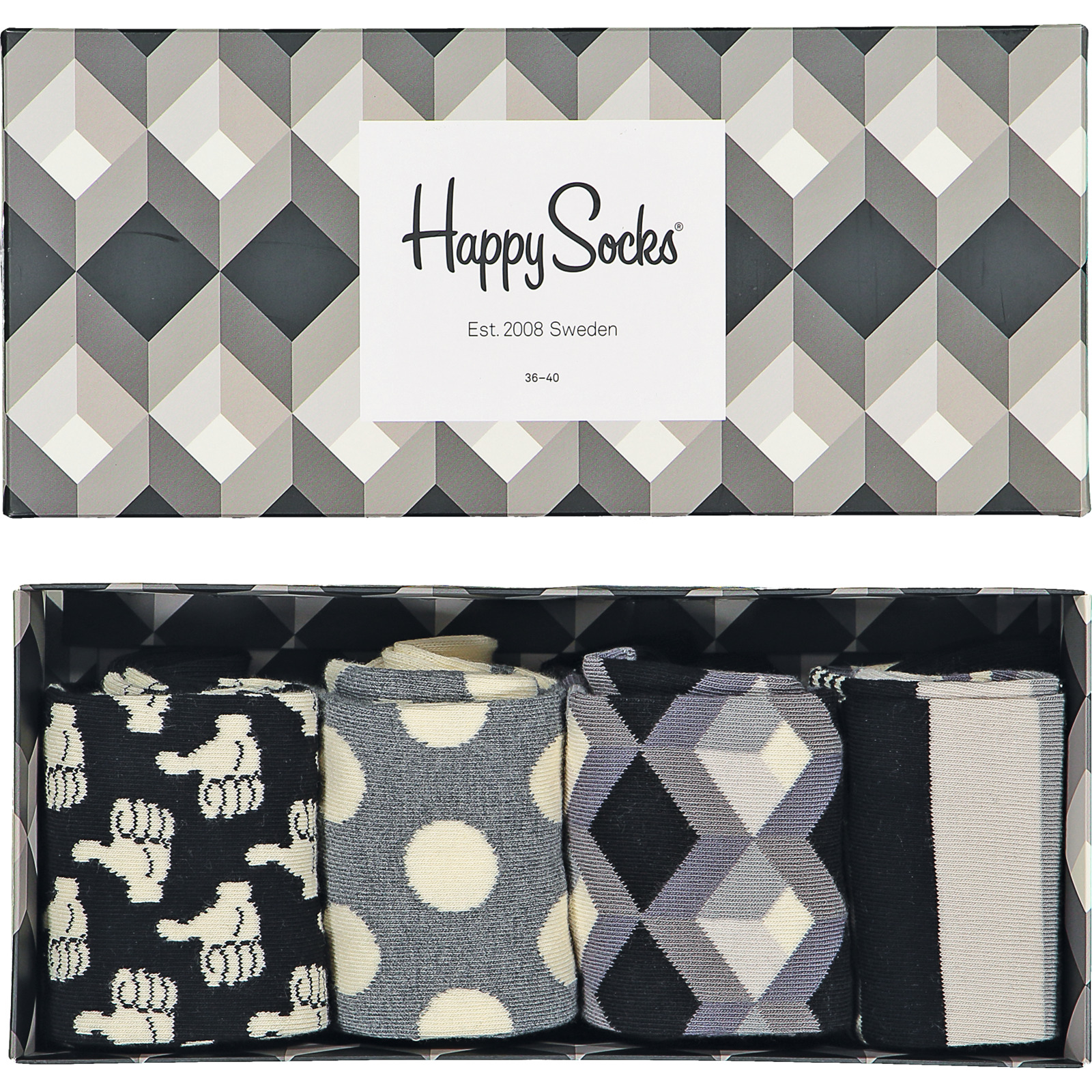 Happy Socks 4er Pack 36-40, schwarz