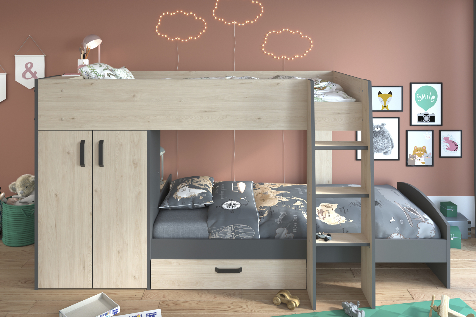 Etagenbett STIM 2 - Eiche Jackson-grau - 90x200 cm