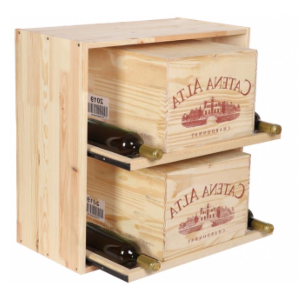 PROREGAL Modulair Wijnrek Vincellar Mod HxBxD 60 x 60 x 30 cm Module voor 12 Flessen of Wijnkratten met Uitschuifbare Planken Massief Dennenhout Natuurlijk
