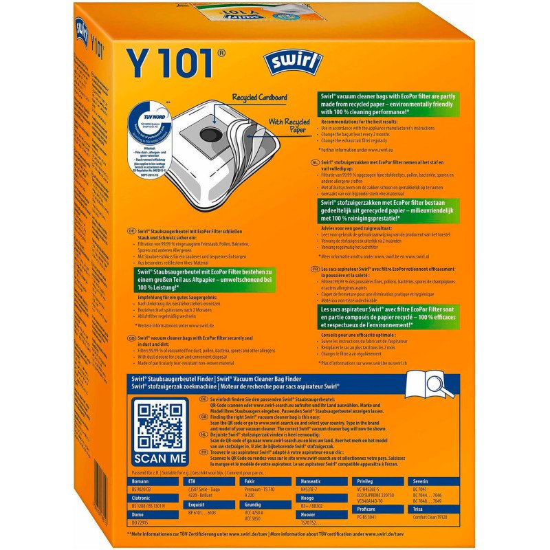 Sac d'aspirateur Y 101, avec filtre MicroporPlus - Lot de 4