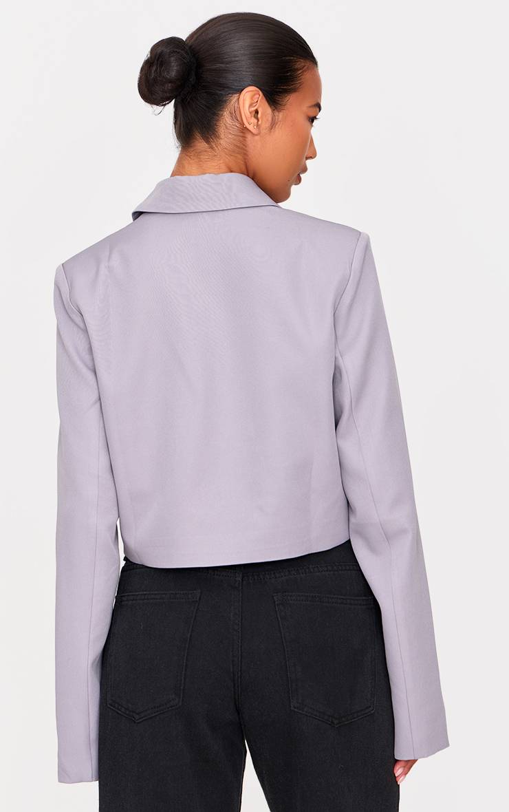 Gris Blazer Court Tissé Avec Épaulettes