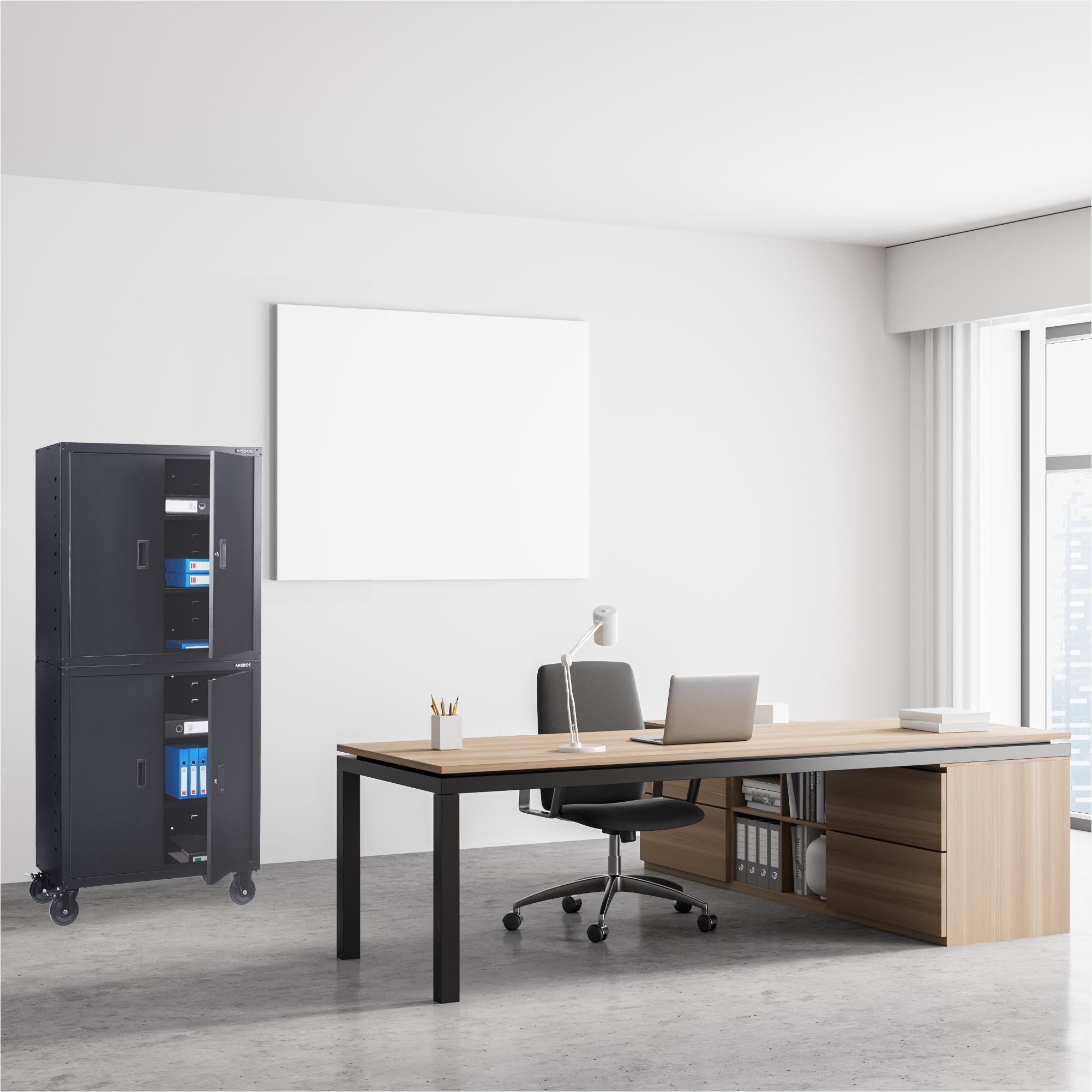 Aktenschrank mit Rollen und 4 Einlegeböden 180cm