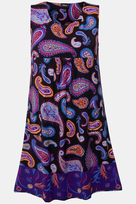 Jersey-Minikleid, Paisley, A-Linie, Rundhals, ärmellos