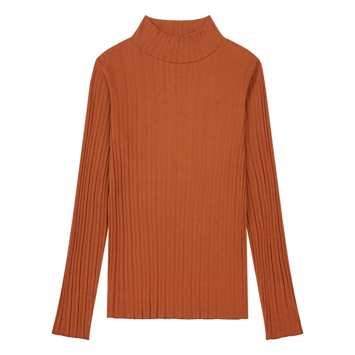 SMALLABLE BASICS Sous Pull Femme Cotelé Coton Bio | Noisette