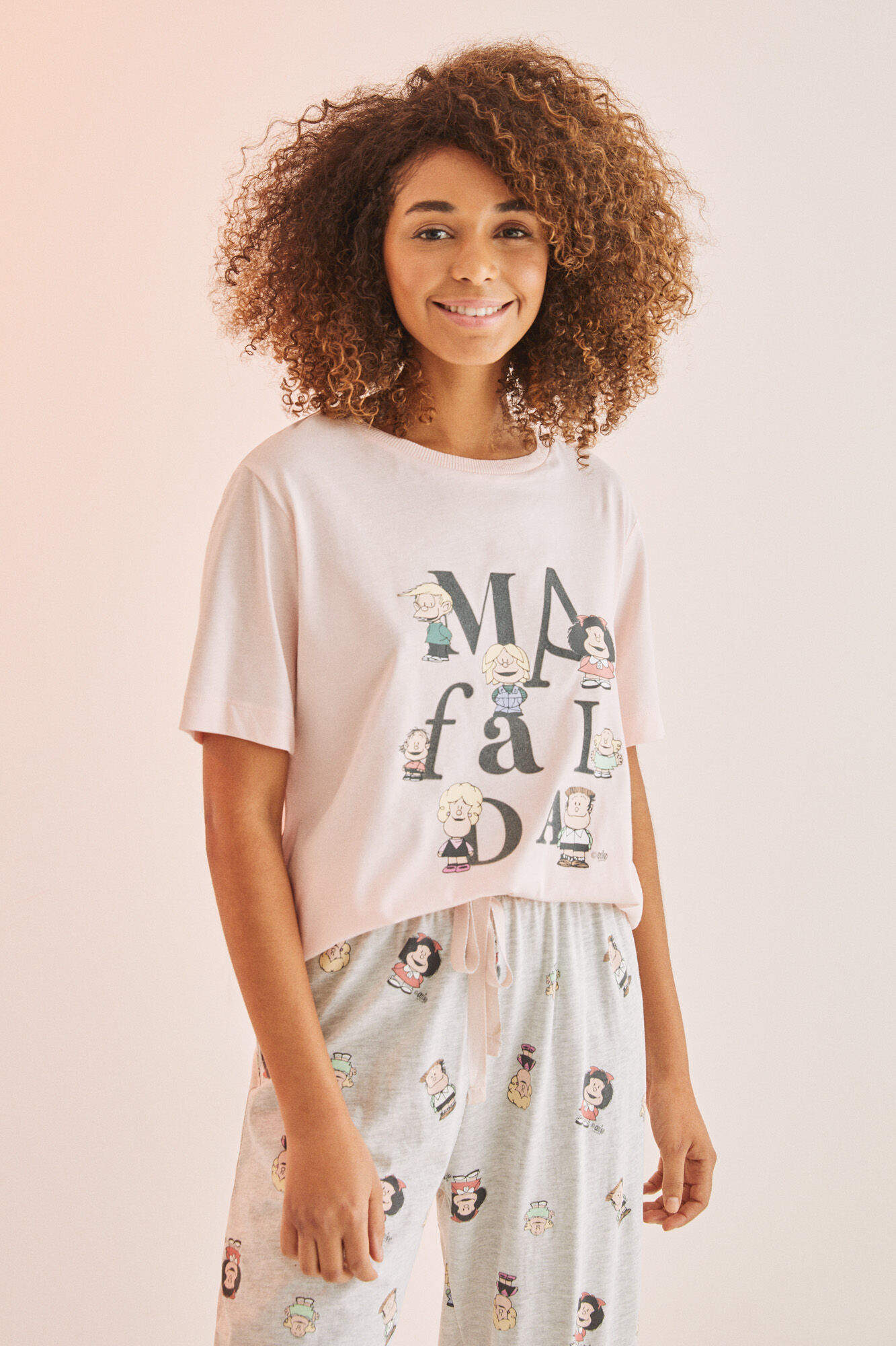 Pijama de algodão com saia longa Capri - rosa