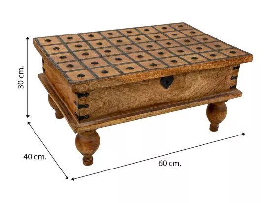 Coffre artisanal en bois marron 60x40x30h