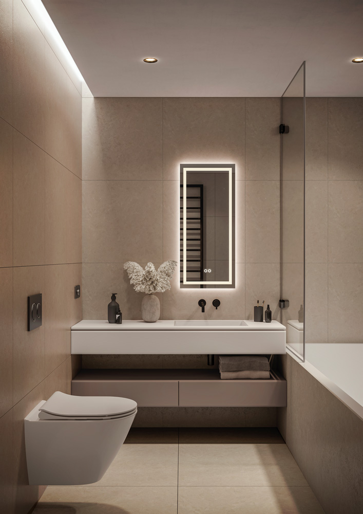 Hipp Design 9001 rechthoekige spiegel 40x90cm met LED verlichting en spiegelverwarming