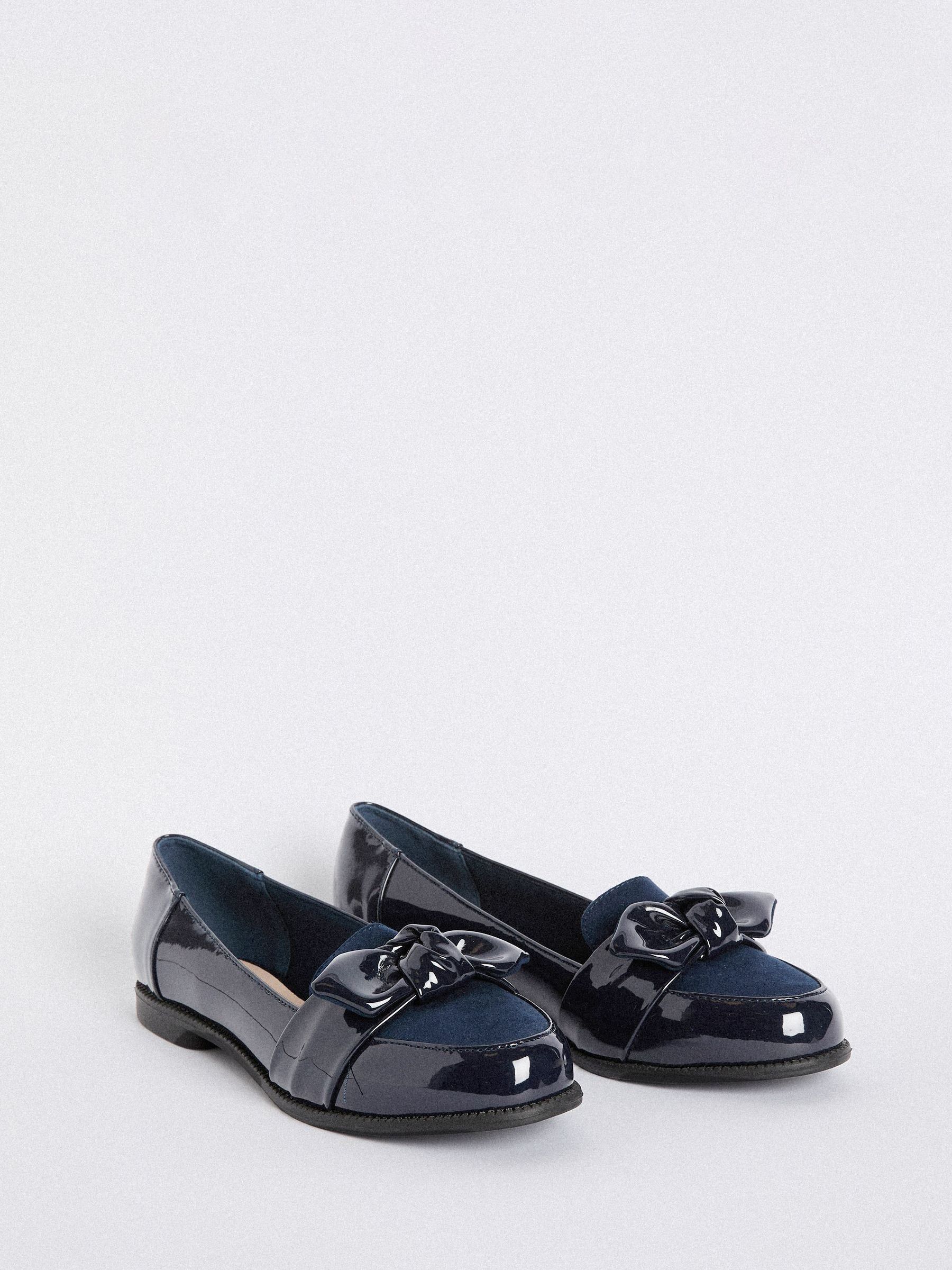 Marineblauw - Friends Like These Flat Comfort Bow Faux Leather Patent Loafers
