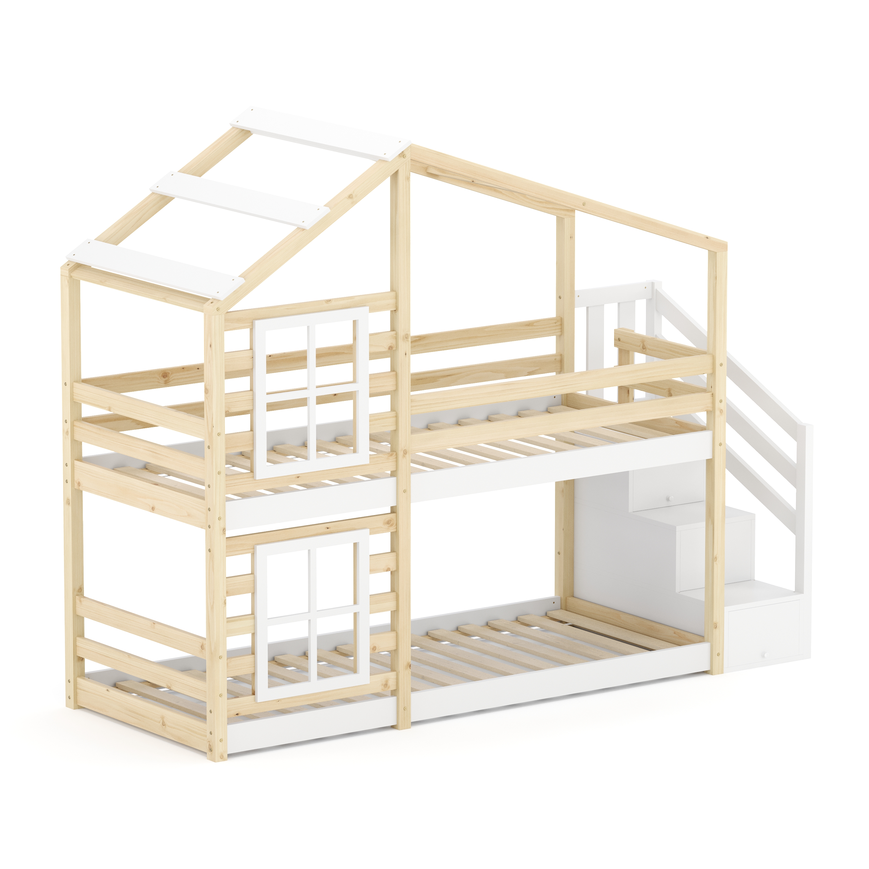 Etagenbett Hausbett DRYMOS 90 x 200 cm natur/weiss