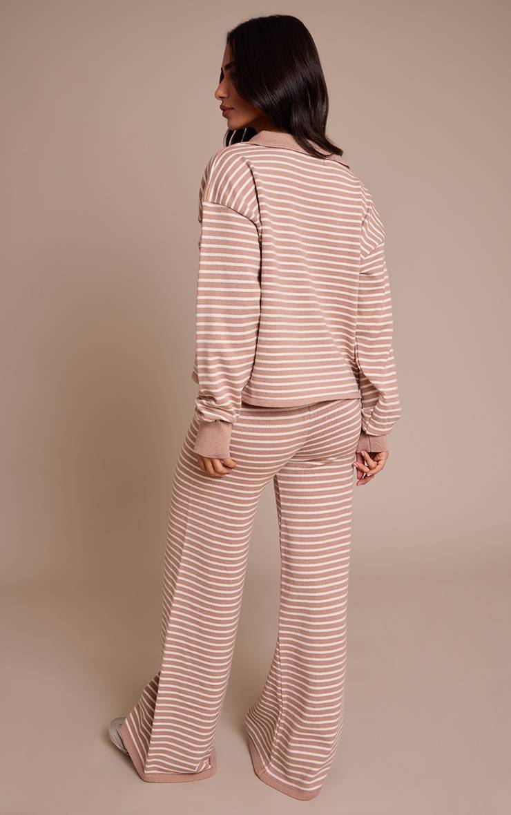 Beige Pantalon Tricoté À Rayures Petite