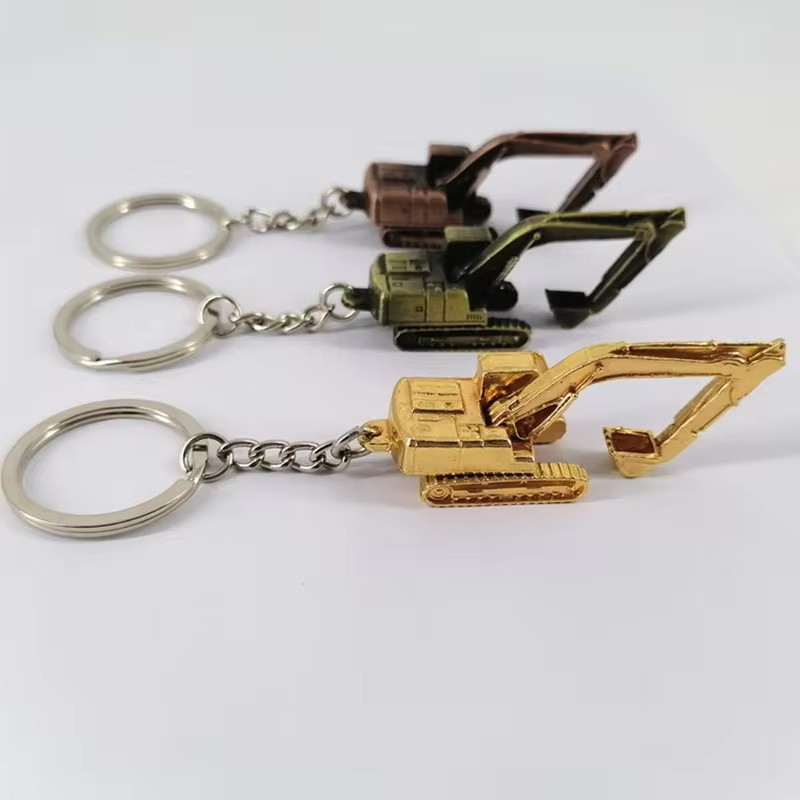 Metall 3D Bagger Schlüsselanhänger Accessoire mit Spaltring - Gold