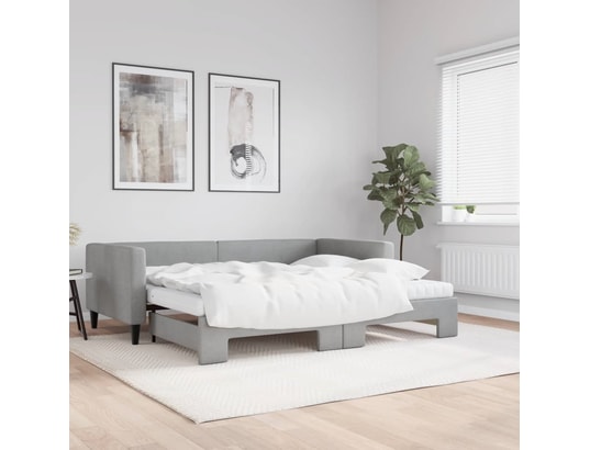 VIDAXL - Lit de jour avec gigogne et matelas gris clair 90x200 cm tis...