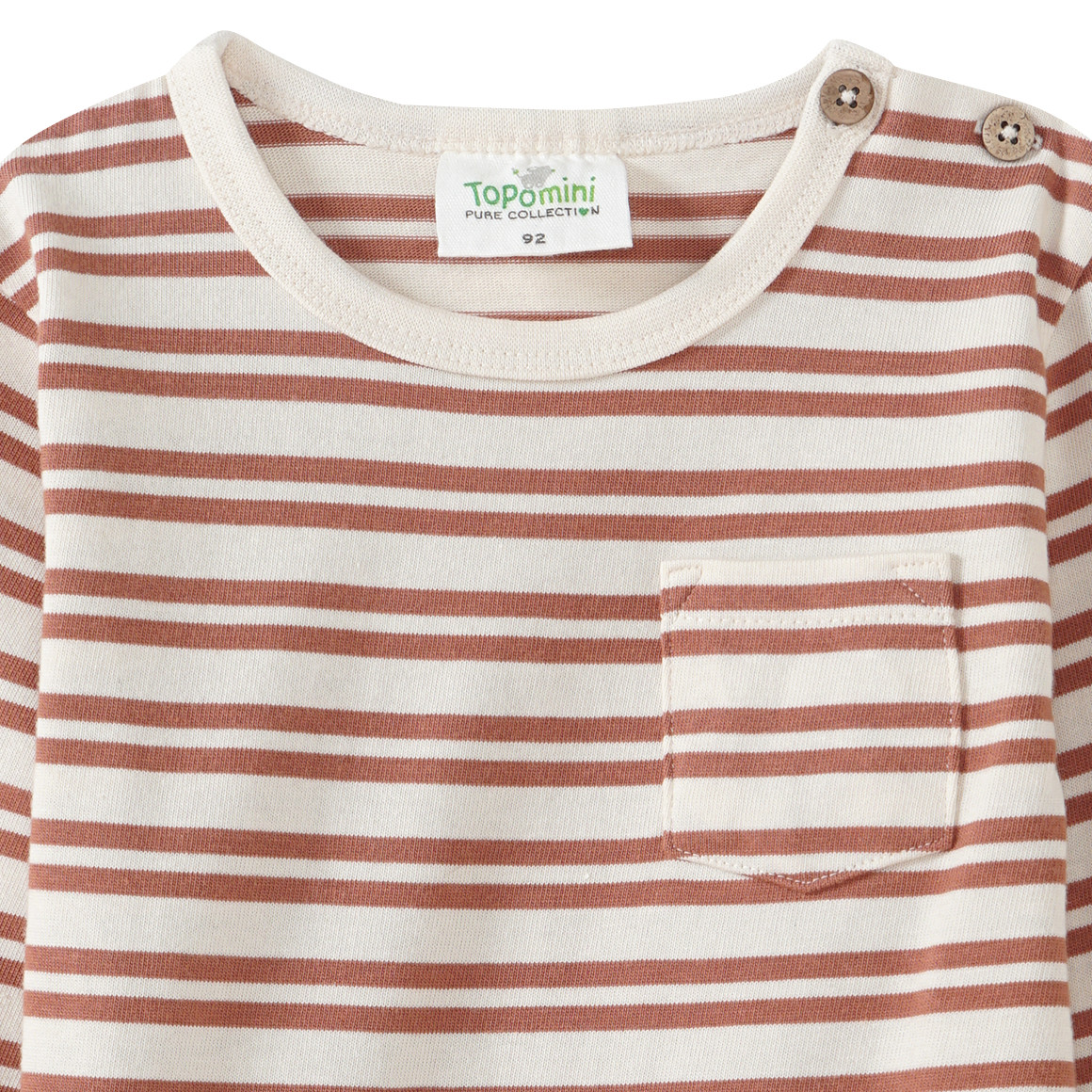 Topomini Pure Collection Baby Langarmshirt mit Streifen rostbraun / cremeweiss