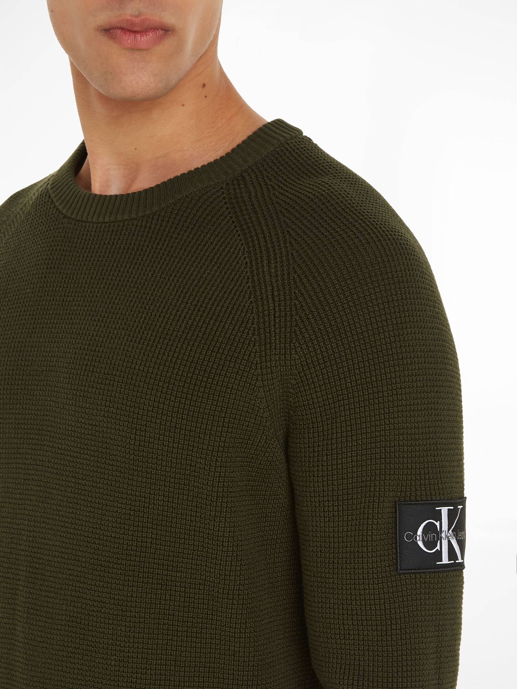 CALVIN KLEIN JEANS| Herren Strickpullover aus Baumwolle BADGE EASY SWEATER