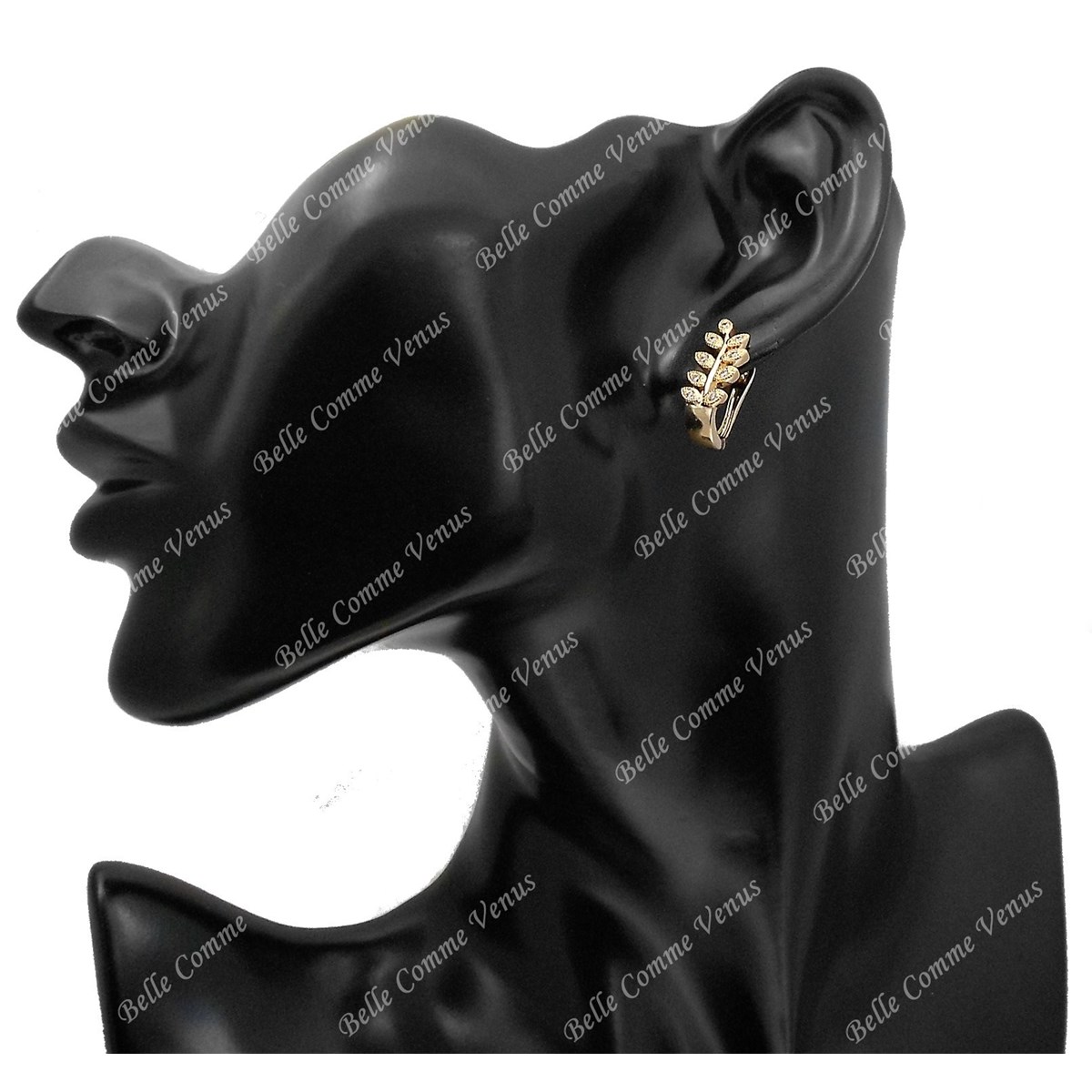 Boucles d'oreilles créole feuille de laurier serti d'oxydes de zirconium Plaqué or 750 3 microns