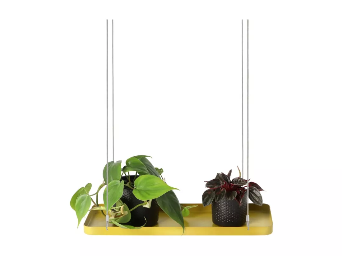 Support à plantes rectangulaire à suspendre doré Longueur de 38 cm