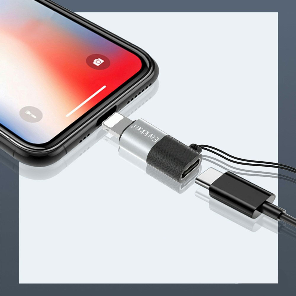 OTG Lightning (m) auf USB C (w) Adapter Konverter mit Handschlaufe / Halterung (480Mbit/s) - Silber / Schwarz