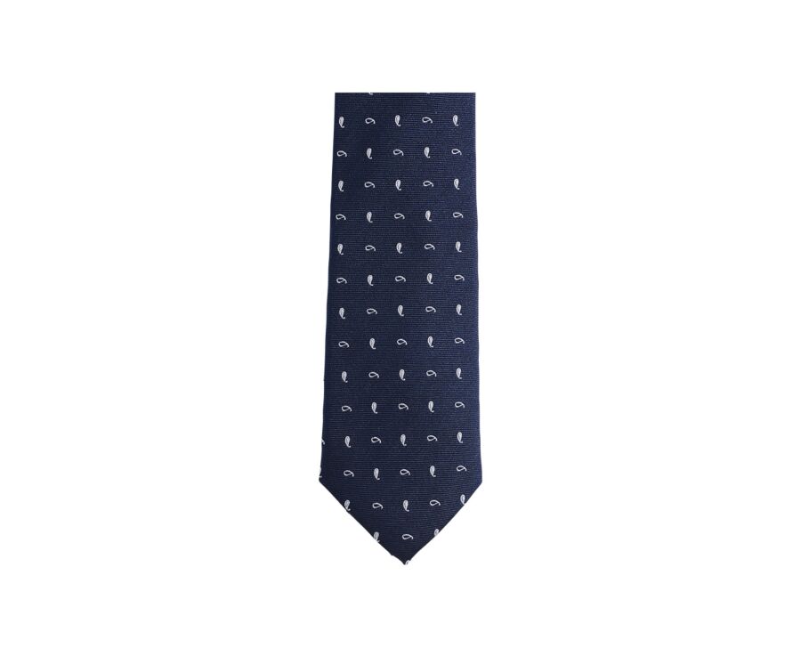 Cravate homme Soie Motif Palmette Marine et Écru