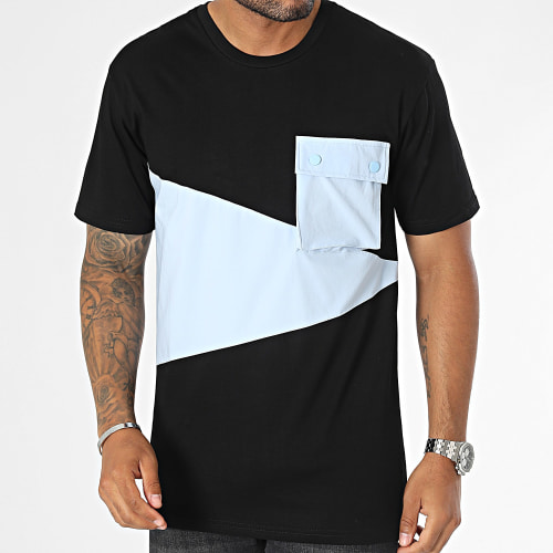 Tee Shirt Poche Noir Bleu Clair