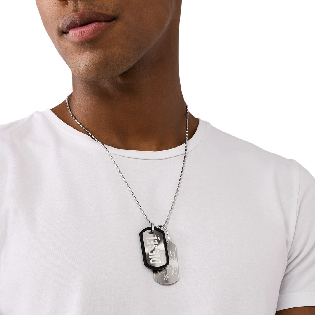 Diesel Halskette Dog-Tag Font Silbrig