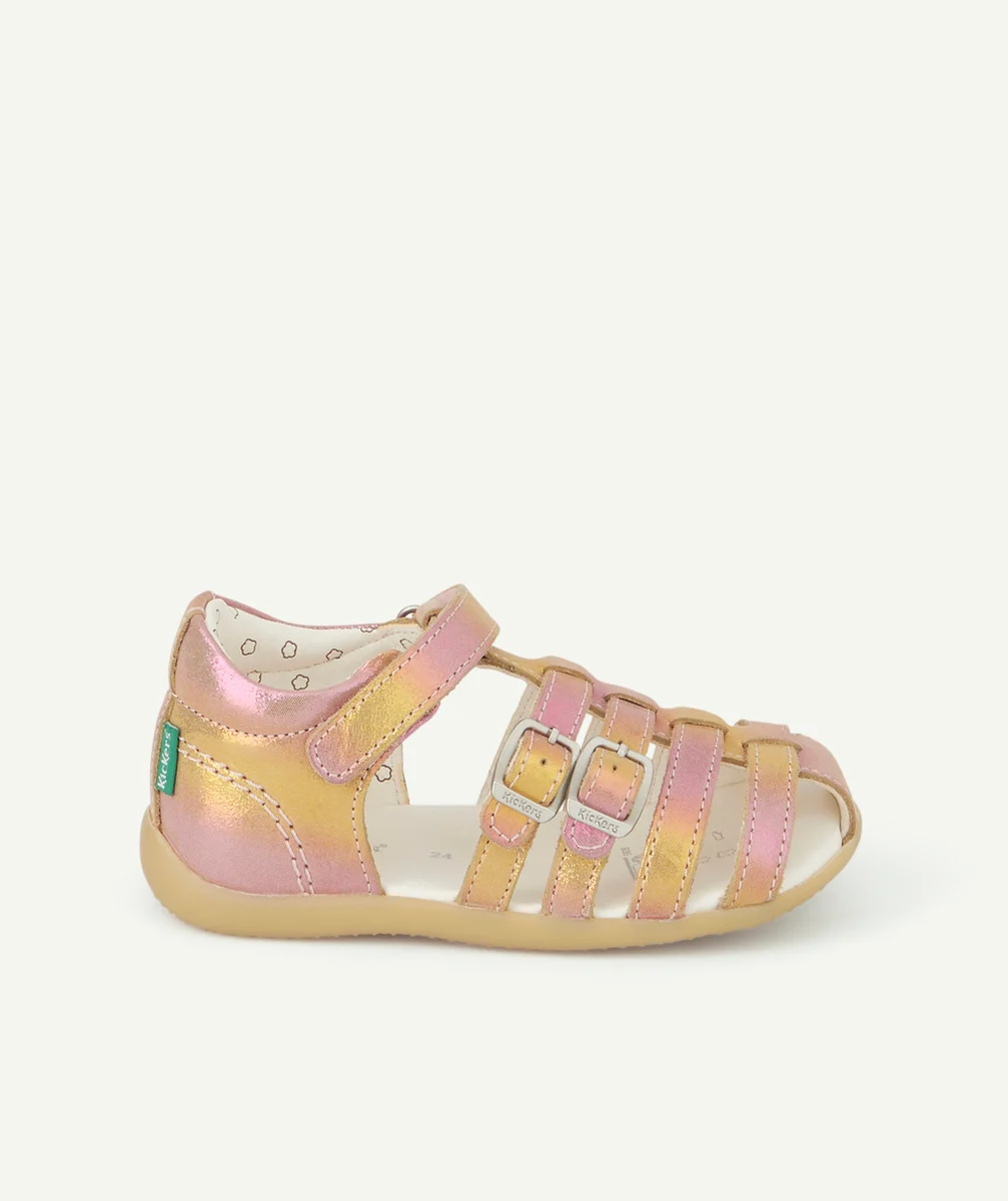 KICKERSSANDALES BÉBÉ FILLE BIGKRO ROSE MULTICOLORE EN CUIR