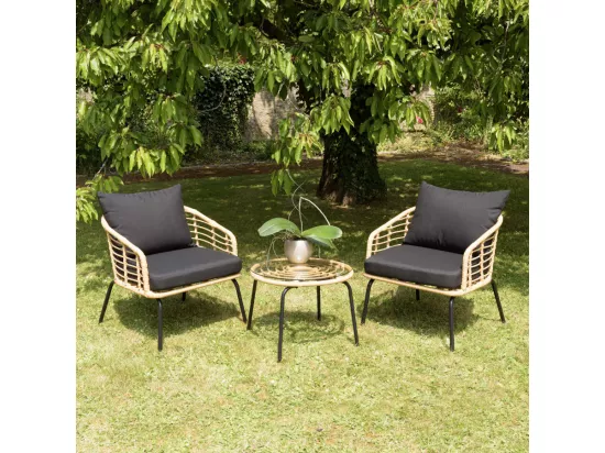 MALO - Ensemble de 2 fauteuils rotin synthétique et table basse ronde