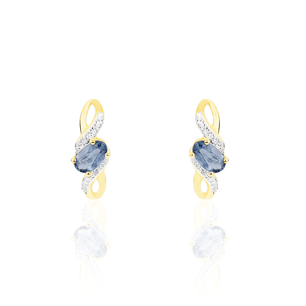 Boucles D'oreilles Puces Or Jaune Saphir Et Diamant