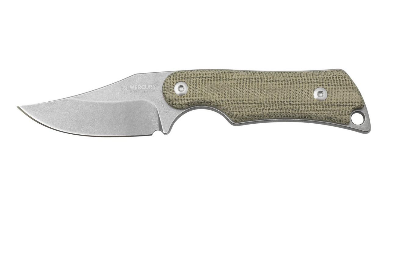 Mercury Kali N690 Stonewashed Clip Point, Green Canvas Micarta, vaststaand mes