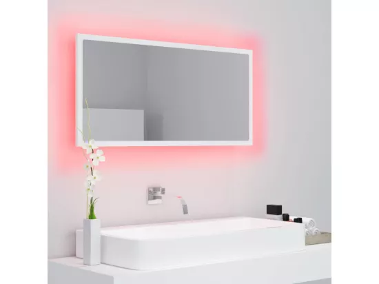 Miroir à LED de salle de bain Blanc 90x8,5x37 cm Acrylique