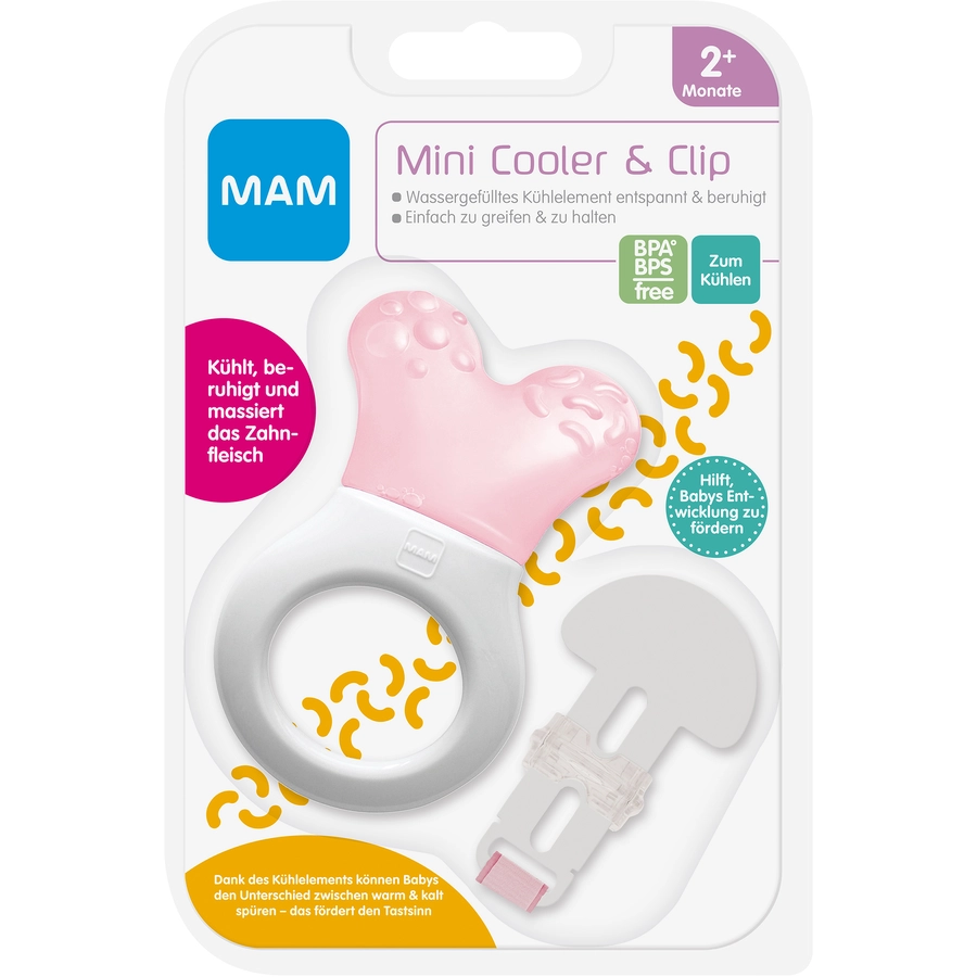 MAM Kühlbeißring mit Clip Mini Cooler & Clip 2+ Monate, 1 Stk, rosa