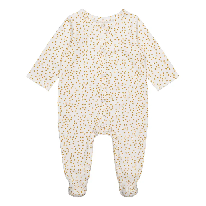 Rose in April Pyjama à pieds en jersey Amalia Mini-cœurs | Jaune moutarde