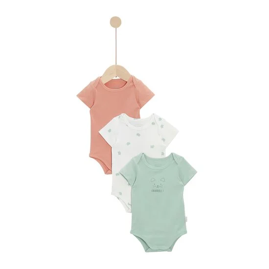 Lot de 3 Bodies   Vert / Blanc / Rose        de               P'tit bisou