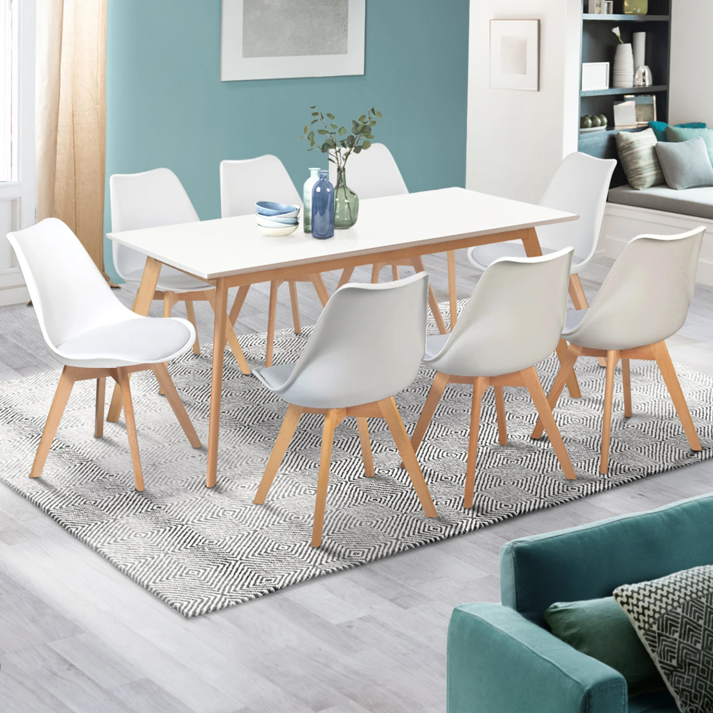 Table scandinave extensible rectangle INGA 6-10 personnes blanche 160-200 cm