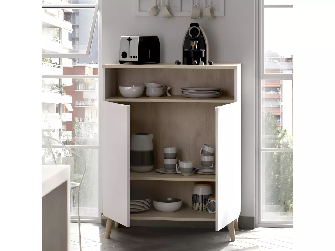 Buffet Meuble de cuisine coloris blanc/naturel - Longueur 79 x Profondeur 40 x Hauteur 102 cm